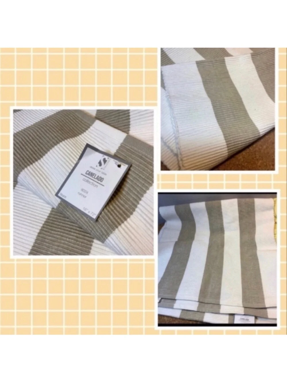 2 NWT 16 x 72 in. Rectangle Classic Stripe Design Ribbed Cotton Table Runners